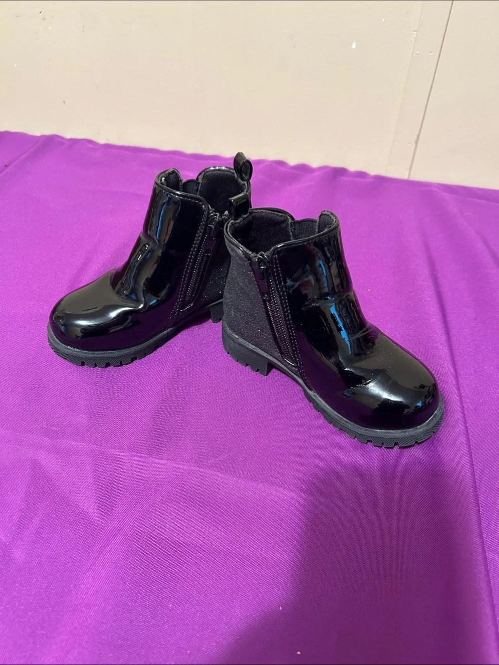 Toddler Black Patent Zip Side Ankle Boots